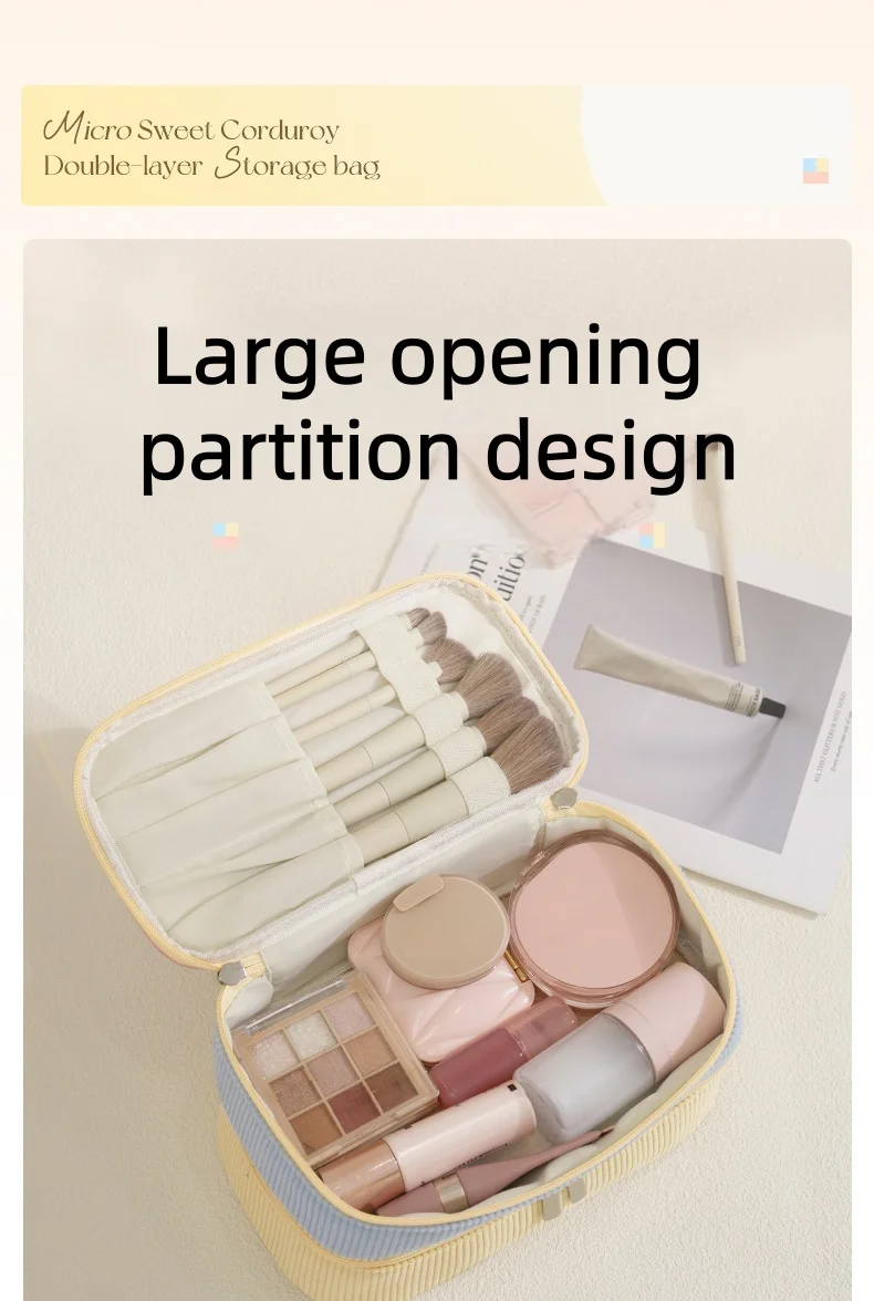 New Flannel Double-Layer Makeup Bag Travel Portable Large Capacity Storage Bag PU Multi-Functional Cosmetic Organizer