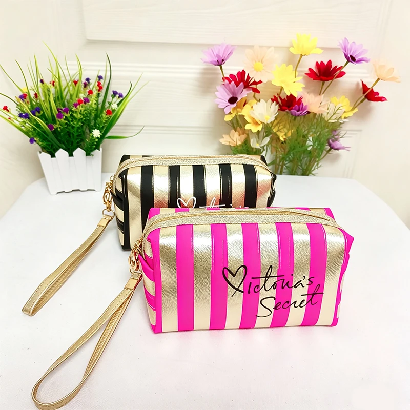 Waterproof Striped Makeup Bag Bulk for Women  Travel Cosmetic Bag with  Clear Coated Toiletry Organizer Beach Zipper Pouch for P