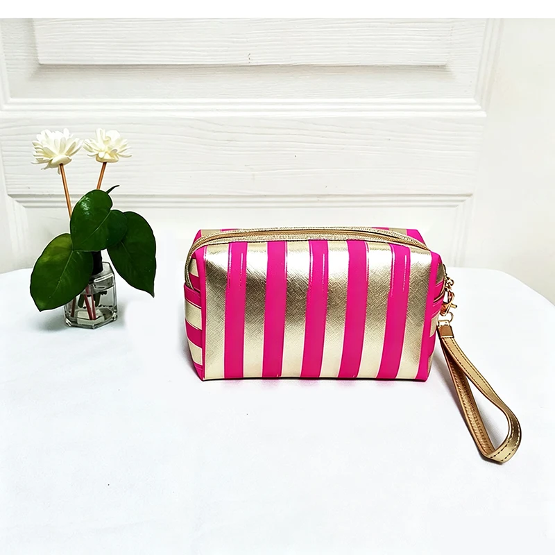 Waterproof Striped Makeup Bag Bulk for Women  Travel Cosmetic Bag with  Clear Coated Toiletry Organizer Beach Zipper Pouch for P