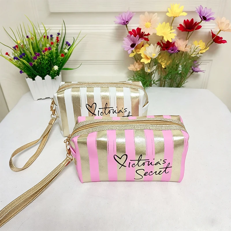 Waterproof Striped Makeup Bag Bulk for Women  Travel Cosmetic Bag with  Clear Coated Toiletry Organizer Beach Zipper Pouch for P