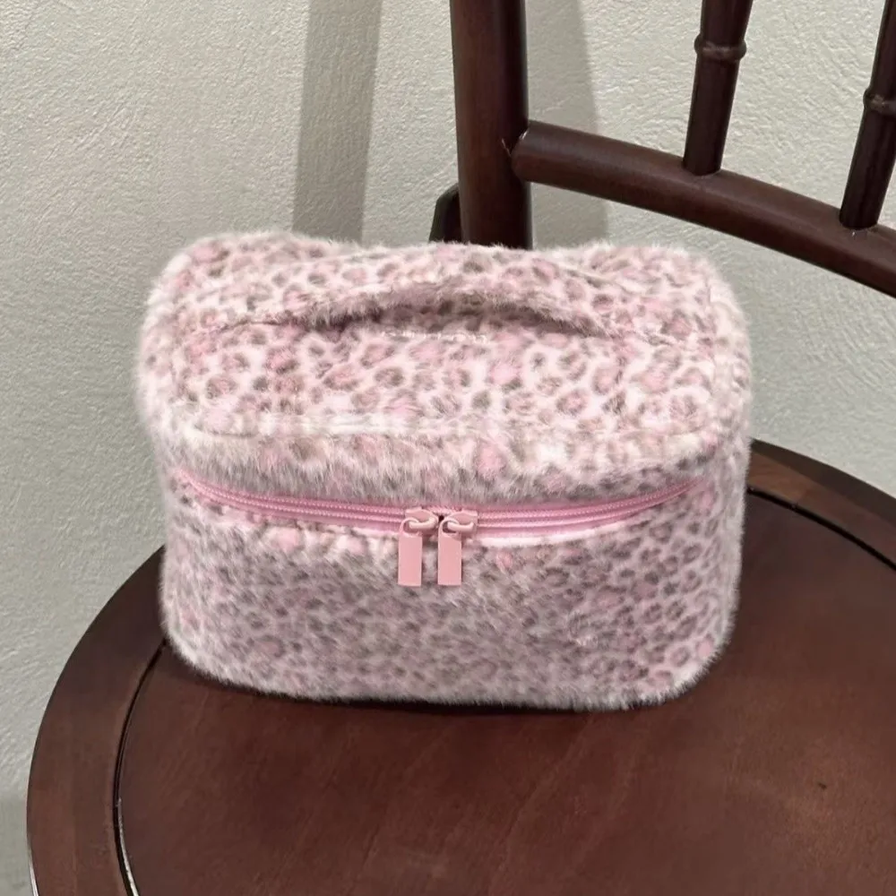 New Handheld Makeup Bag Leopard Portable Small Cosmetic Pouch Multi-functional Zipper Design Storage Case Women Girls