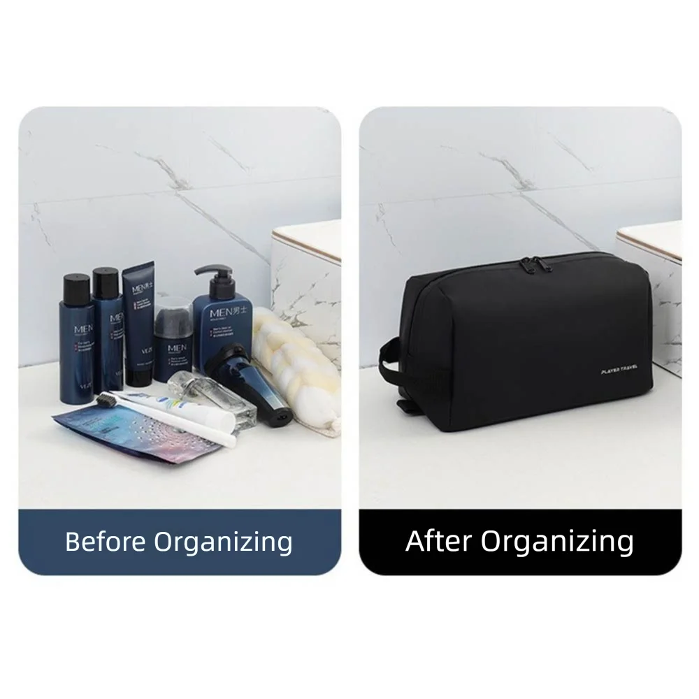 Waterproof Man Cosmetic Bag Handheld Lightweight PU Toiletry Bag Dry and Wet Separation Large Capacity Makeup Bag Women Men