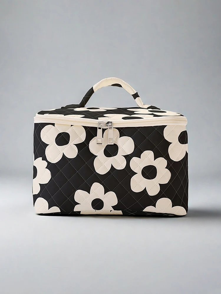 1pc，Portable travel cosmetics with small yellow flower patterns, large capacity travel storage bag, cute and stylish makeup bag