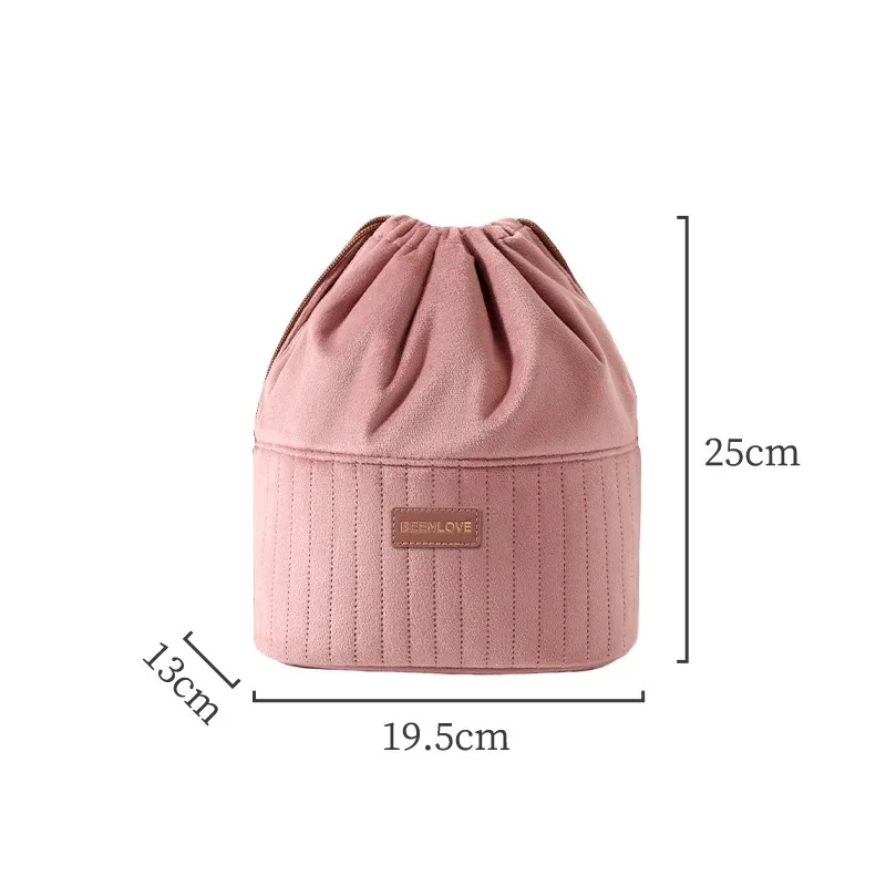 Autumn and winter new Dutch velvet pocket leather label version travel makeup storage bag lazy makeup bag large capacity Autumn and winter new Dutch velvet pocket leather label version travel makeup storage bag lazy makeup bag large capacity