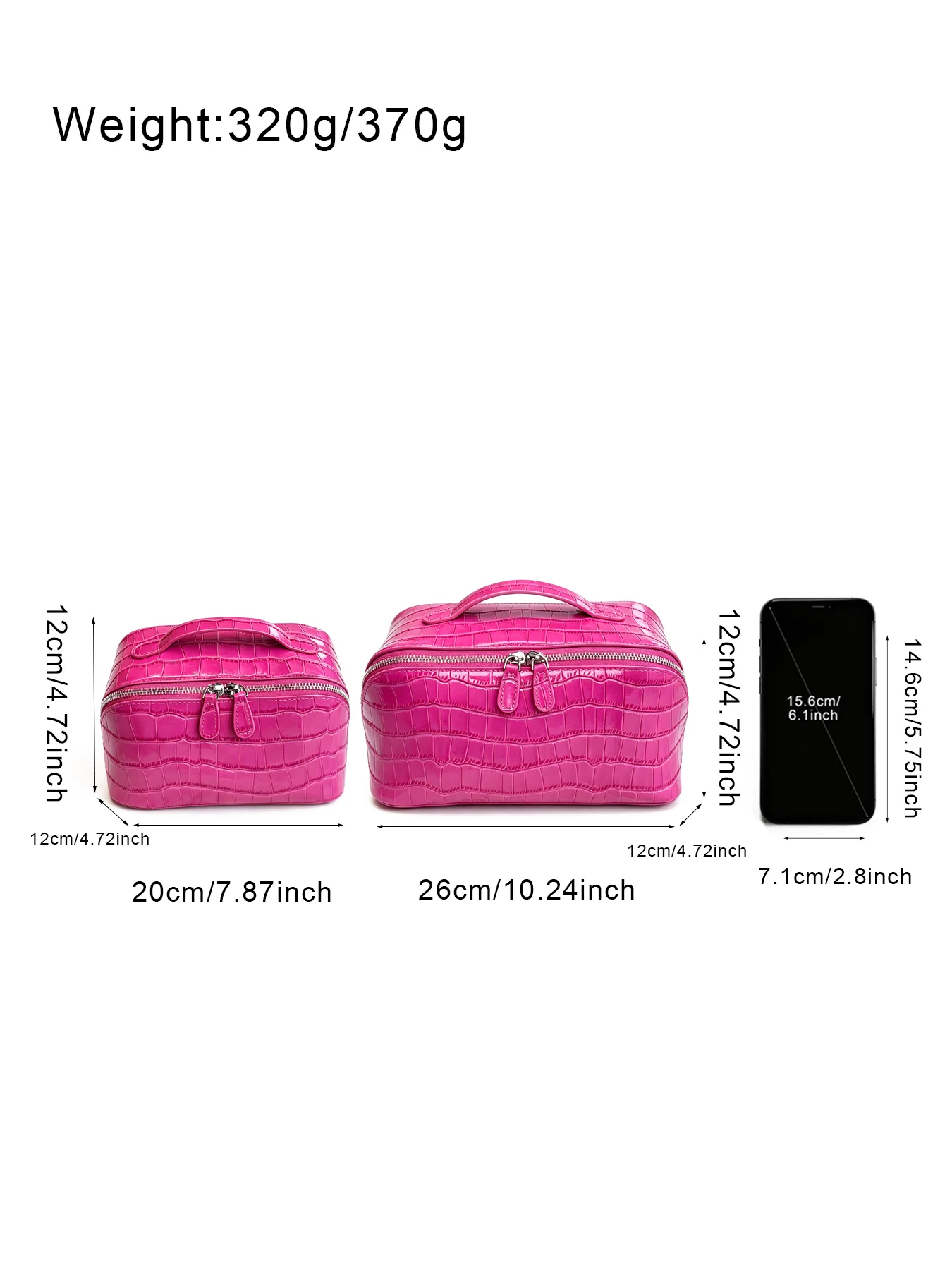 New Rose Red Genuine Crocodile Texture Leather Cosmetic Bag Large Capacity Travel Portable Handheld Organizer Makeup Bag Pouch