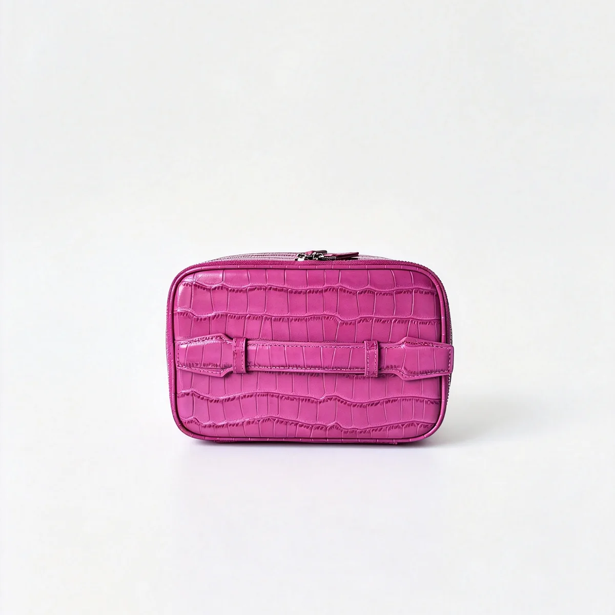 New Rose Red Genuine Crocodile Texture Leather Cosmetic Bag Large Capacity Travel Portable Handheld Organizer Makeup Bag Pouch