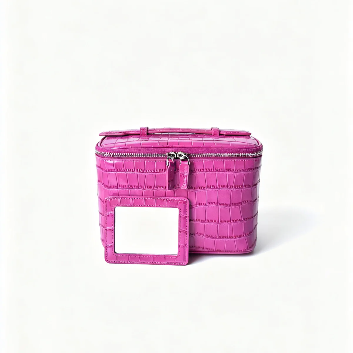 New Rose Red Genuine Crocodile Texture Leather Cosmetic Bag Large Capacity Travel Portable Handheld Organizer Makeup Bag Pouch