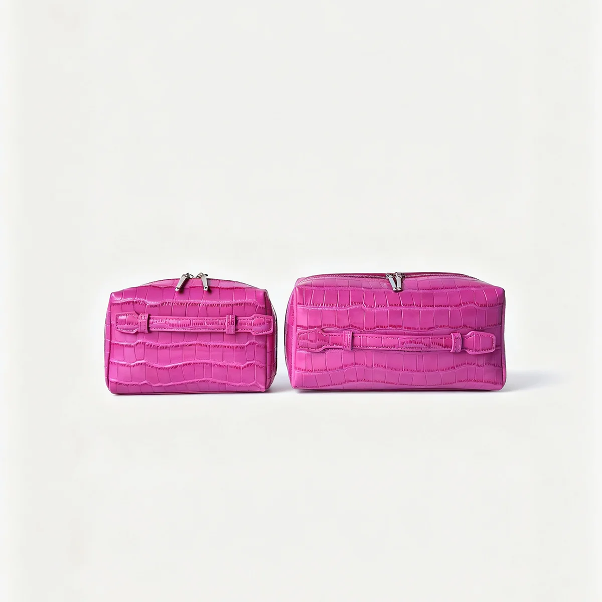 New Rose Red Genuine Crocodile Texture Leather Cosmetic Bag Large Capacity Travel Portable Handheld Organizer Makeup Bag Pouch