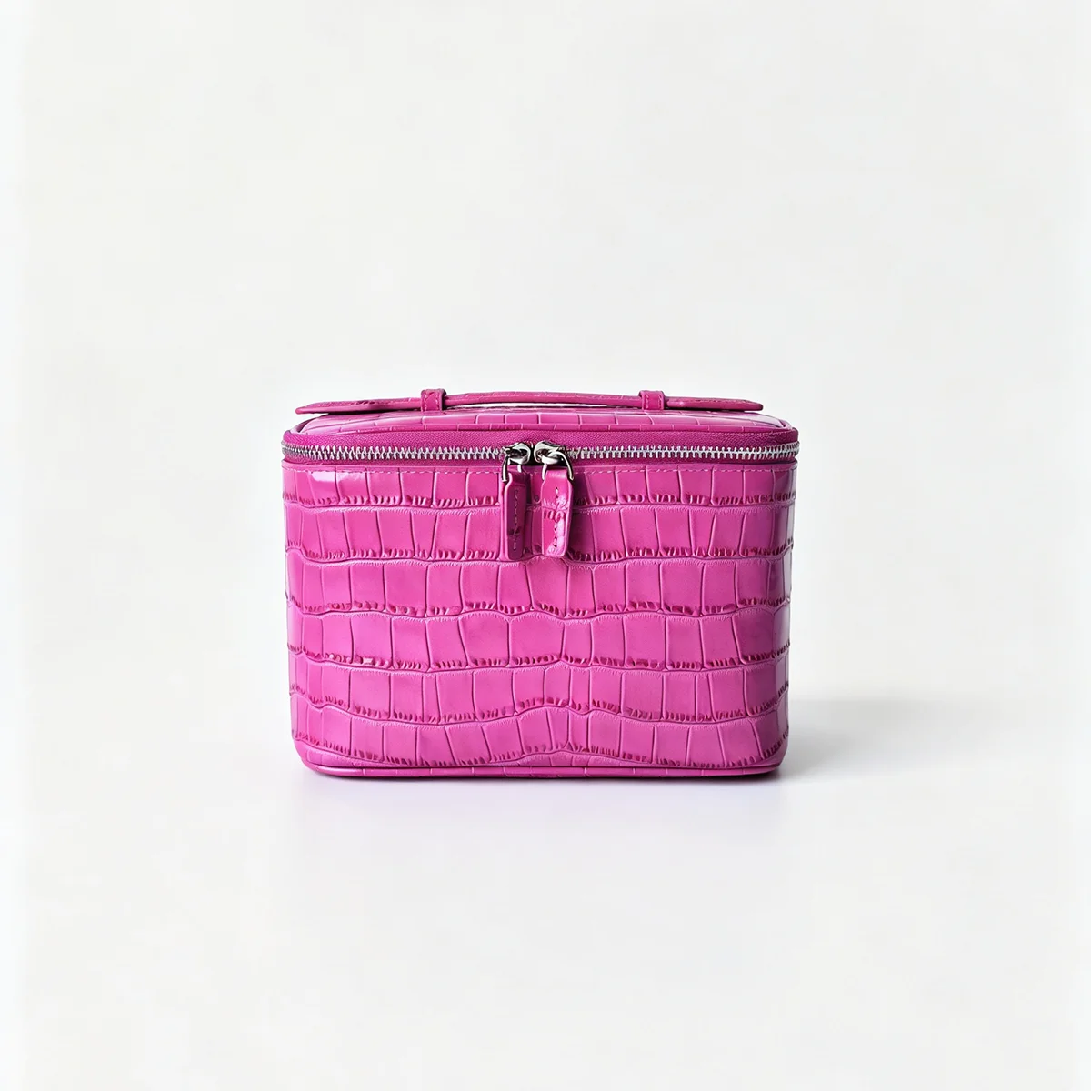 New Rose Red Genuine Crocodile Texture Leather Cosmetic Bag Large Capacity Travel Portable Handheld Organizer Makeup Bag Pouch