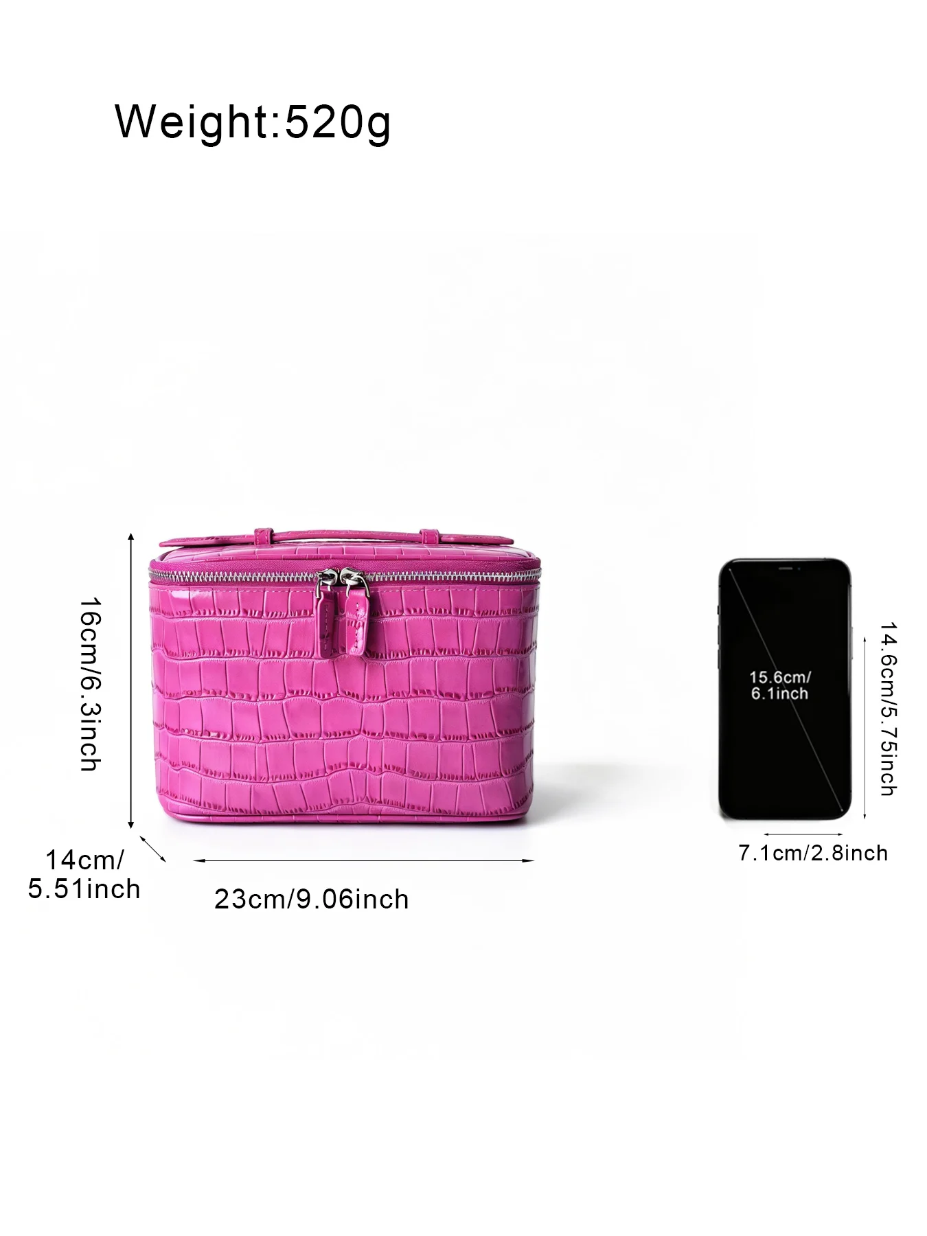 New Rose Red Genuine Crocodile Texture Leather Cosmetic Bag Large Capacity Travel Portable Handheld Organizer Makeup Bag Pouch