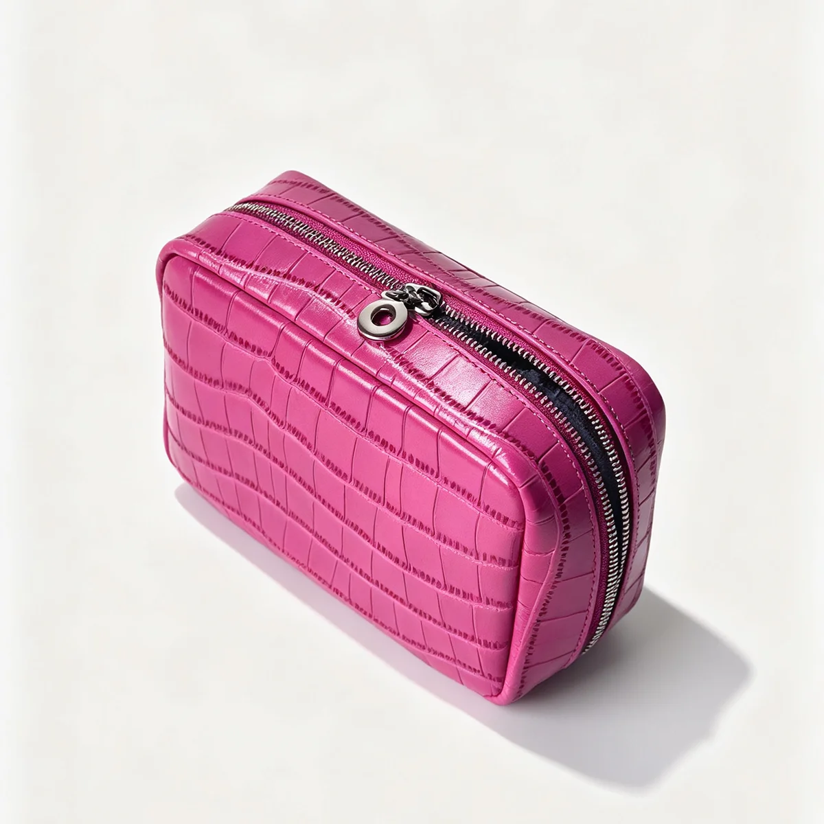 New Rose Red Genuine Crocodile Texture Leather Cosmetic Bag Large Capacity Travel Portable Handheld Organizer Makeup Bag Pouch