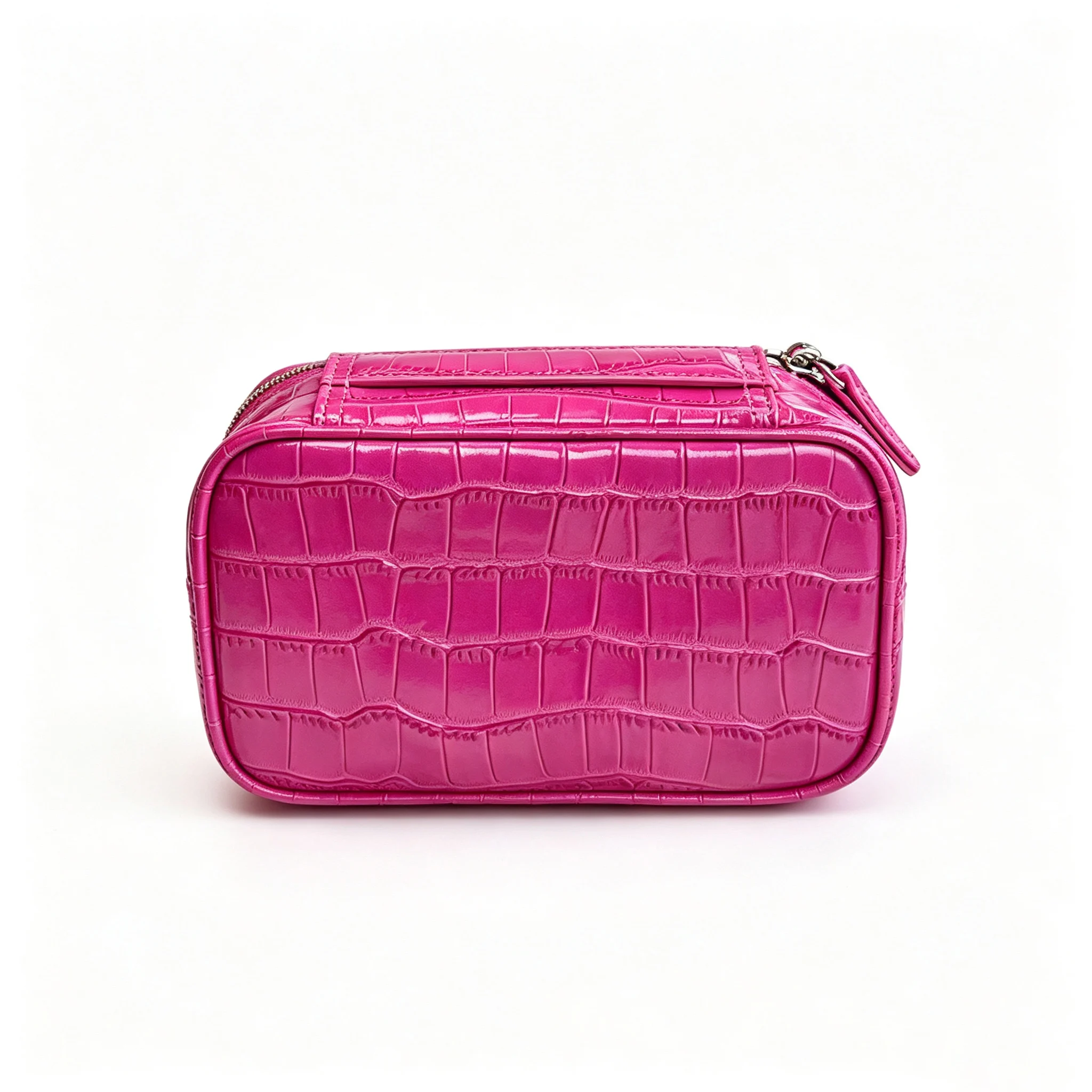 New Rose Red Genuine Crocodile Texture Leather Cosmetic Bag Large Capacity Travel Portable Handheld Organizer Makeup Bag Pouch