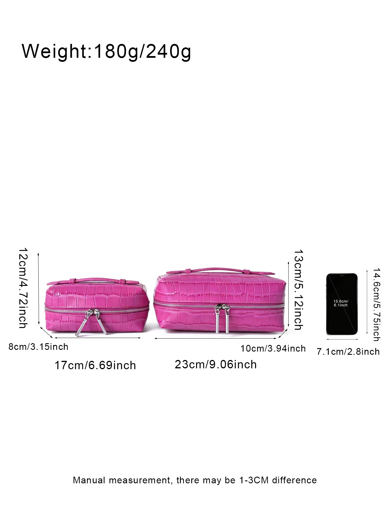 New Rose Red Genuine Crocodile Texture Leather Cosmetic Bag Large Capacity Travel Portable Handheld Organizer Makeup Bag Pouch