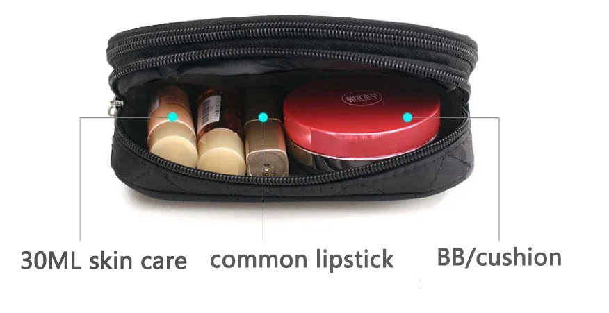 Women's Mirror Mini Cosmetic Bag Simple Waterproof Storage Box Black Double Layer Lingge Make Up Brush Beauty Organizer Supplies