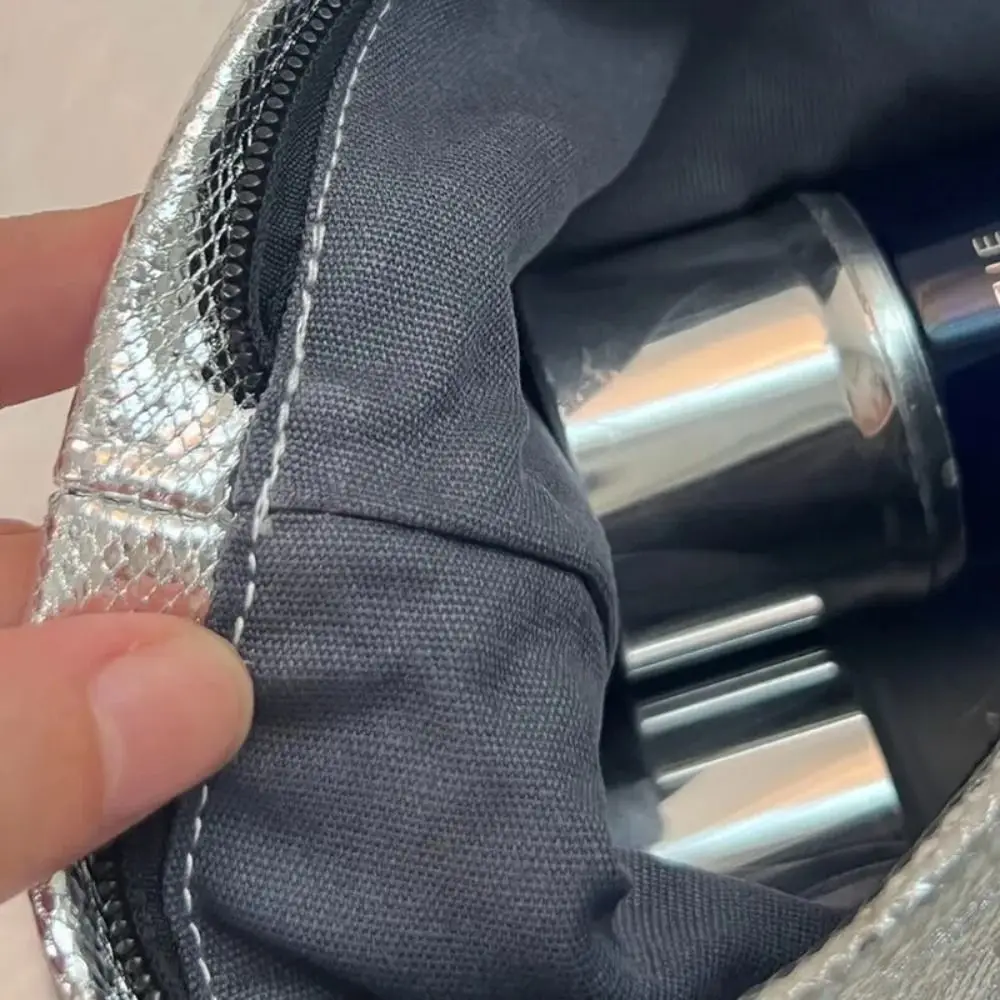 Portable Shiny Sequins Makeup Bag Silver Champagne Cosmetic Bag Solid Color Toiletries Skincare Storage Bag Women