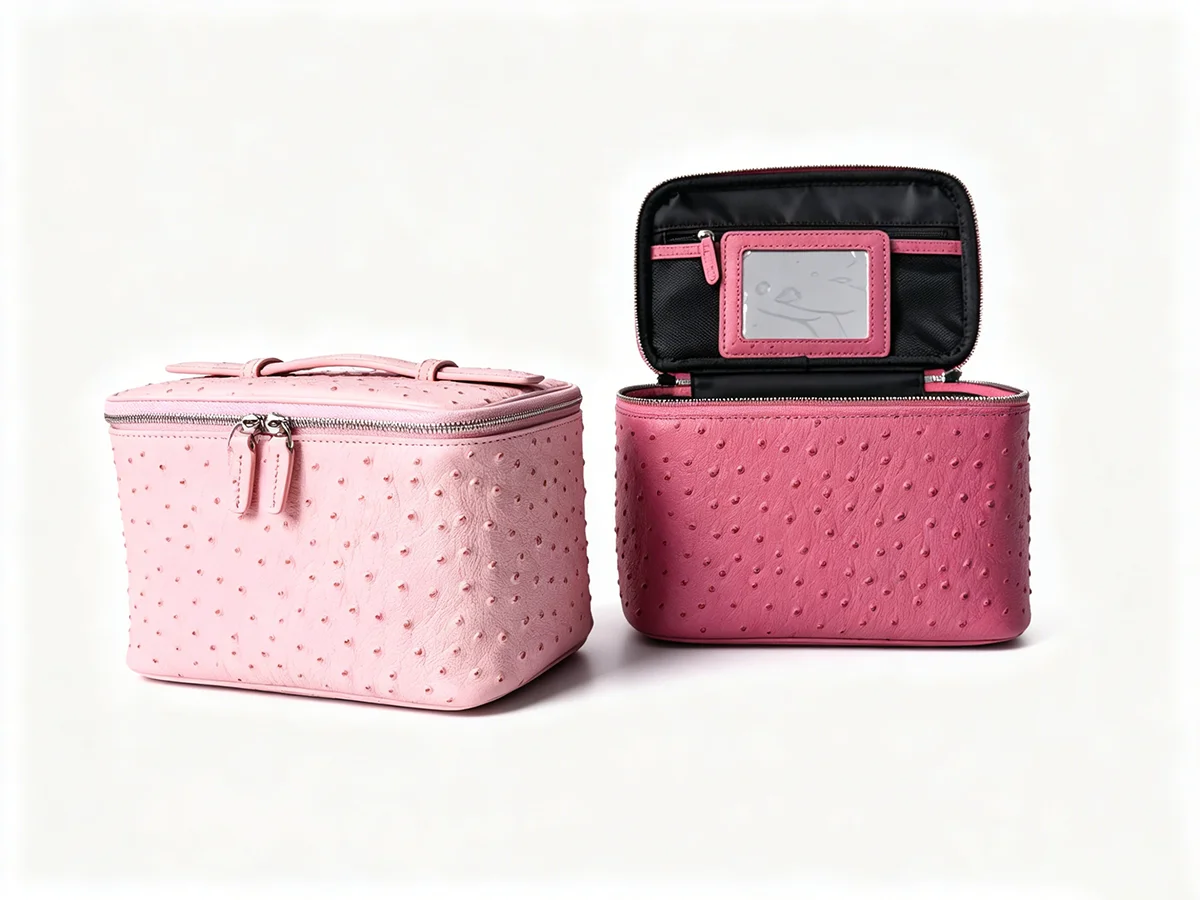 New Ostrich Pattern Genuine Leather Cosmetic Bag Ladies Toiletry Pouch Large Capacity Luxury Bathroom Storage Organizer Luxury