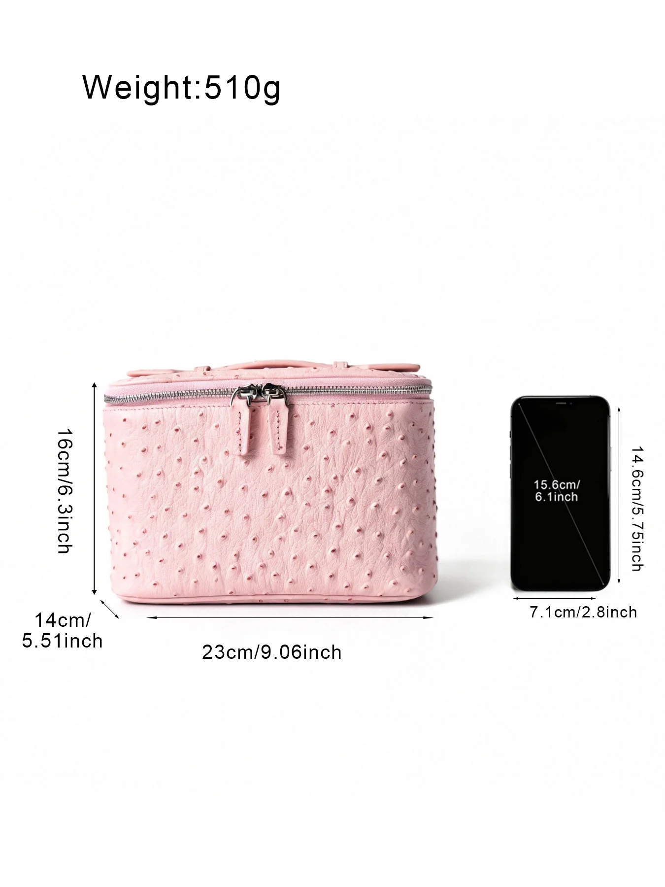 New Ostrich Pattern Genuine Leather Cosmetic Bag Ladies Toiletry Pouch Large Capacity Luxury Bathroom Storage Organizer Luxury