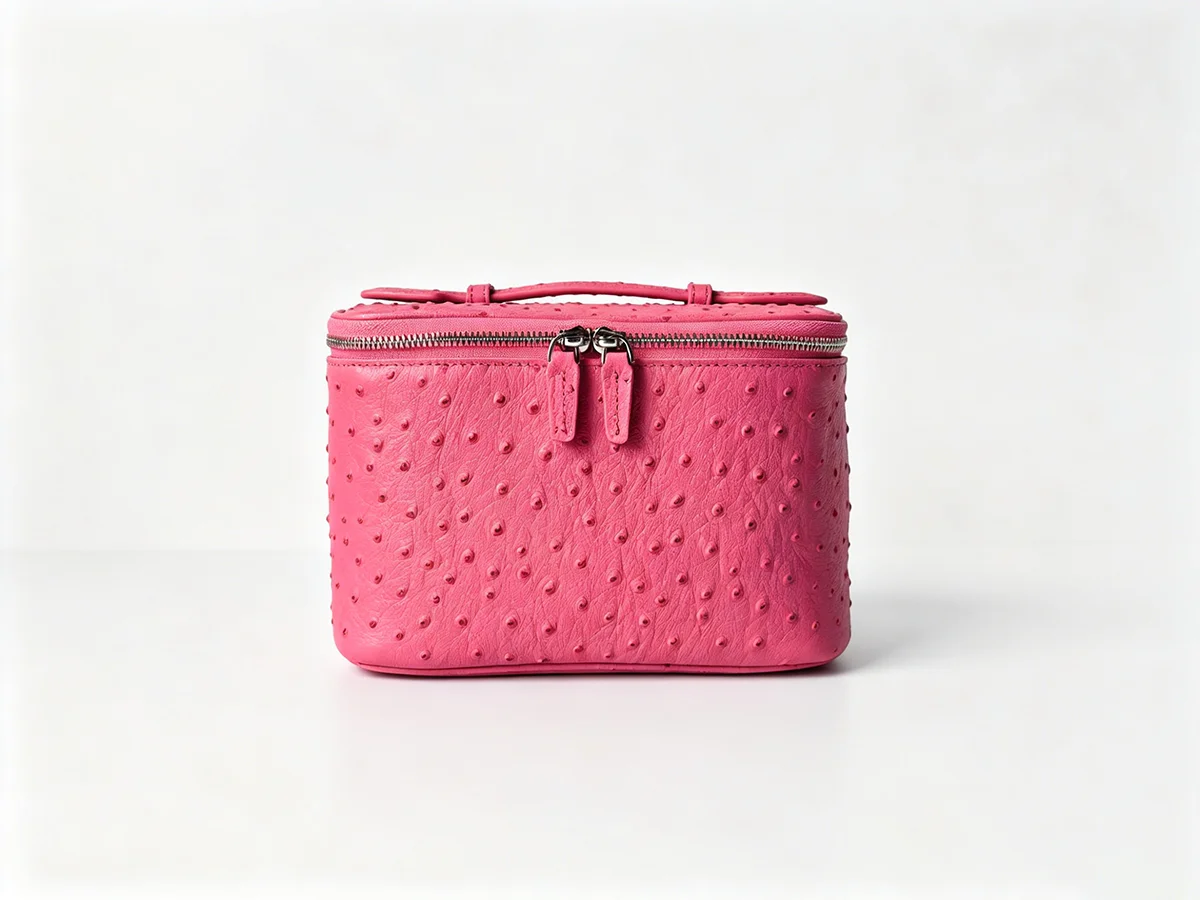 New Ostrich Pattern Genuine Leather Cosmetic Bag Ladies Toiletry Pouch Large Capacity Luxury Bathroom Storage Organizer Luxury
