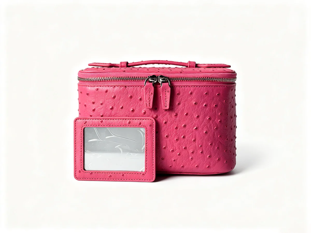New Ostrich Pattern Genuine Leather Cosmetic Bag Ladies Toiletry Pouch Large Capacity Luxury Bathroom Storage Organizer Luxury