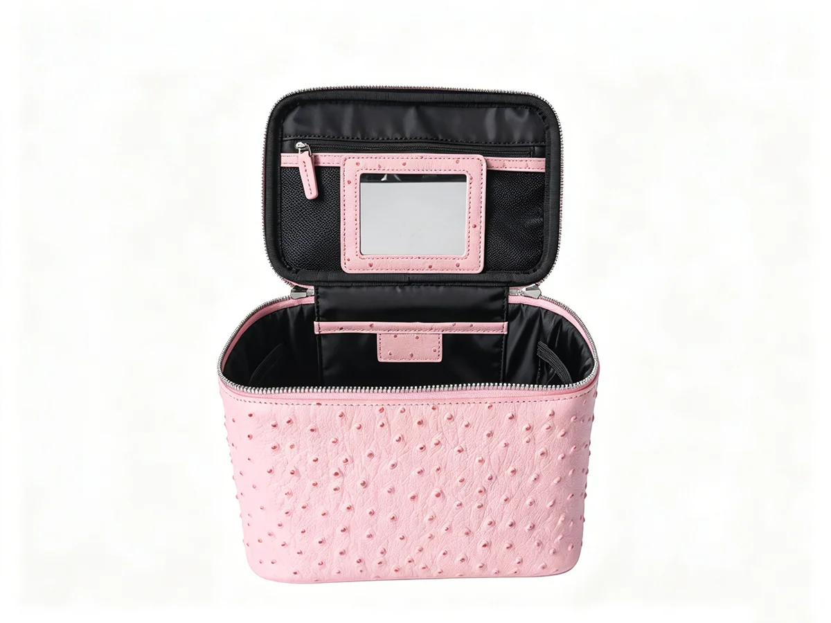 New Ostrich Pattern Genuine Leather Cosmetic Bag Ladies Toiletry Pouch Large Capacity Luxury Bathroom Storage Organizer Luxury