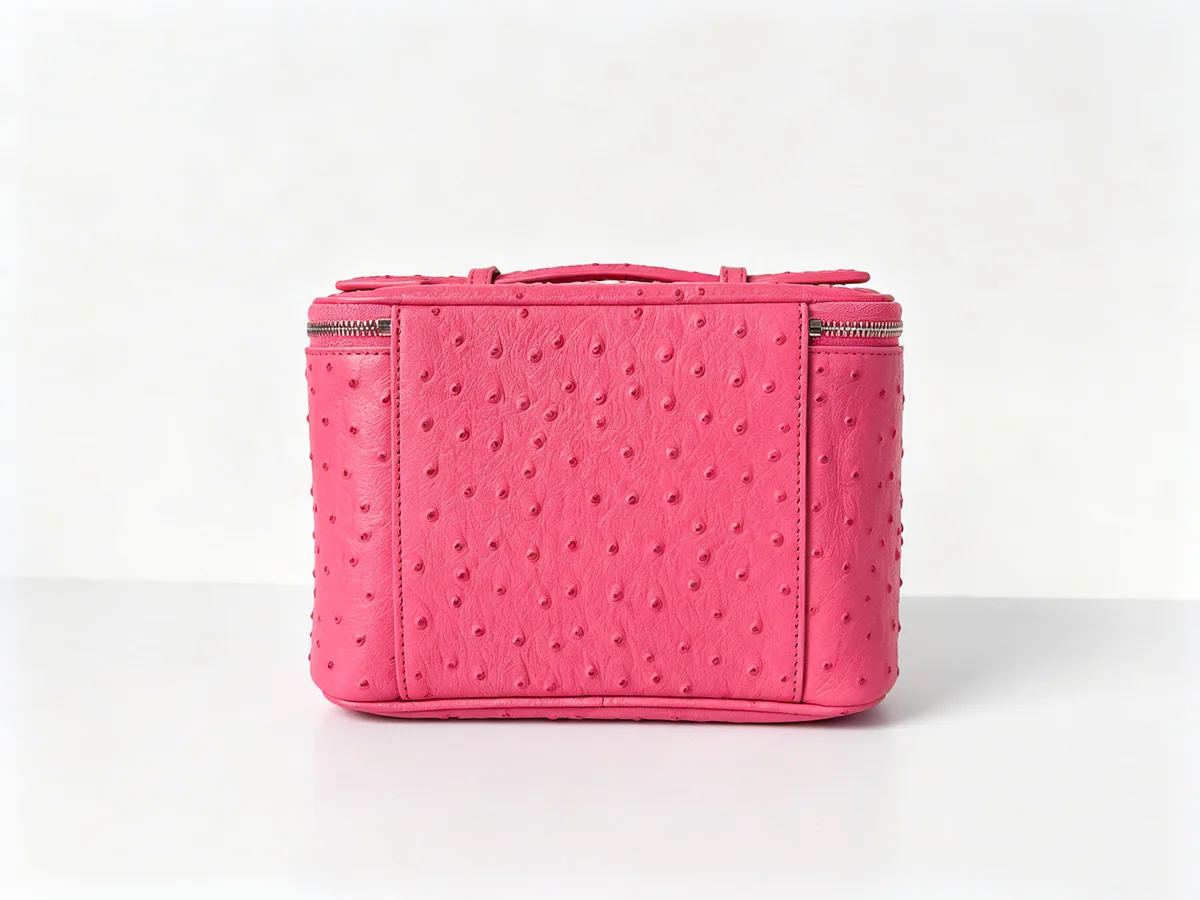 New Ostrich Pattern Genuine Leather Cosmetic Bag Ladies Toiletry Pouch Large Capacity Luxury Bathroom Storage Organizer Luxury