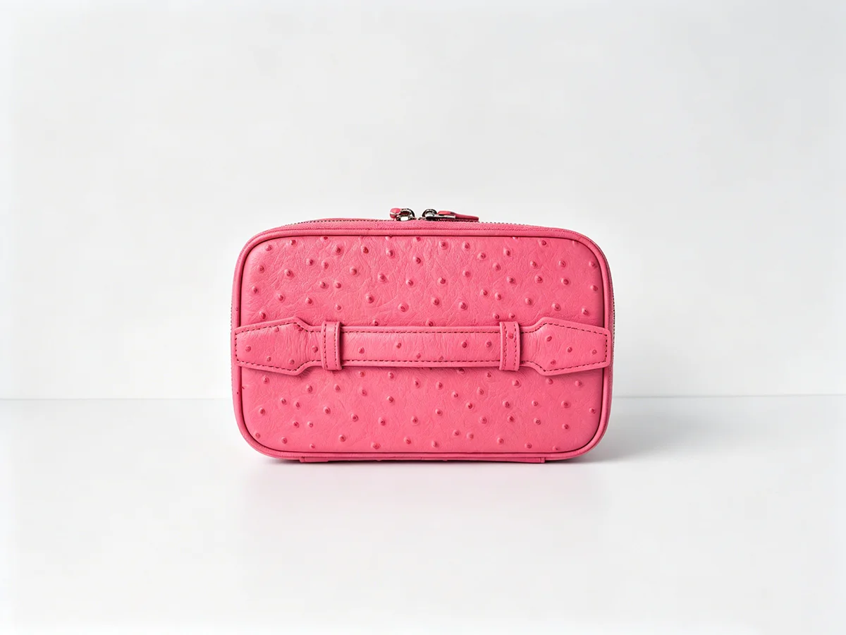 New Ostrich Pattern Genuine Leather Cosmetic Bag Ladies Toiletry Pouch Large Capacity Luxury Bathroom Storage Organizer Luxury