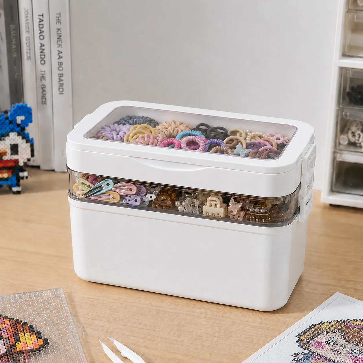 YX Large-Capacity Multi-Tier Stackable Storage Box Practical Portable Home First Aid Emergency Kit with Transparent Lid and Handles Organizer for Pills Crafts Hair Accessories Cosmetics Small Items Kitchen Bathroom Office Dorm Travel
