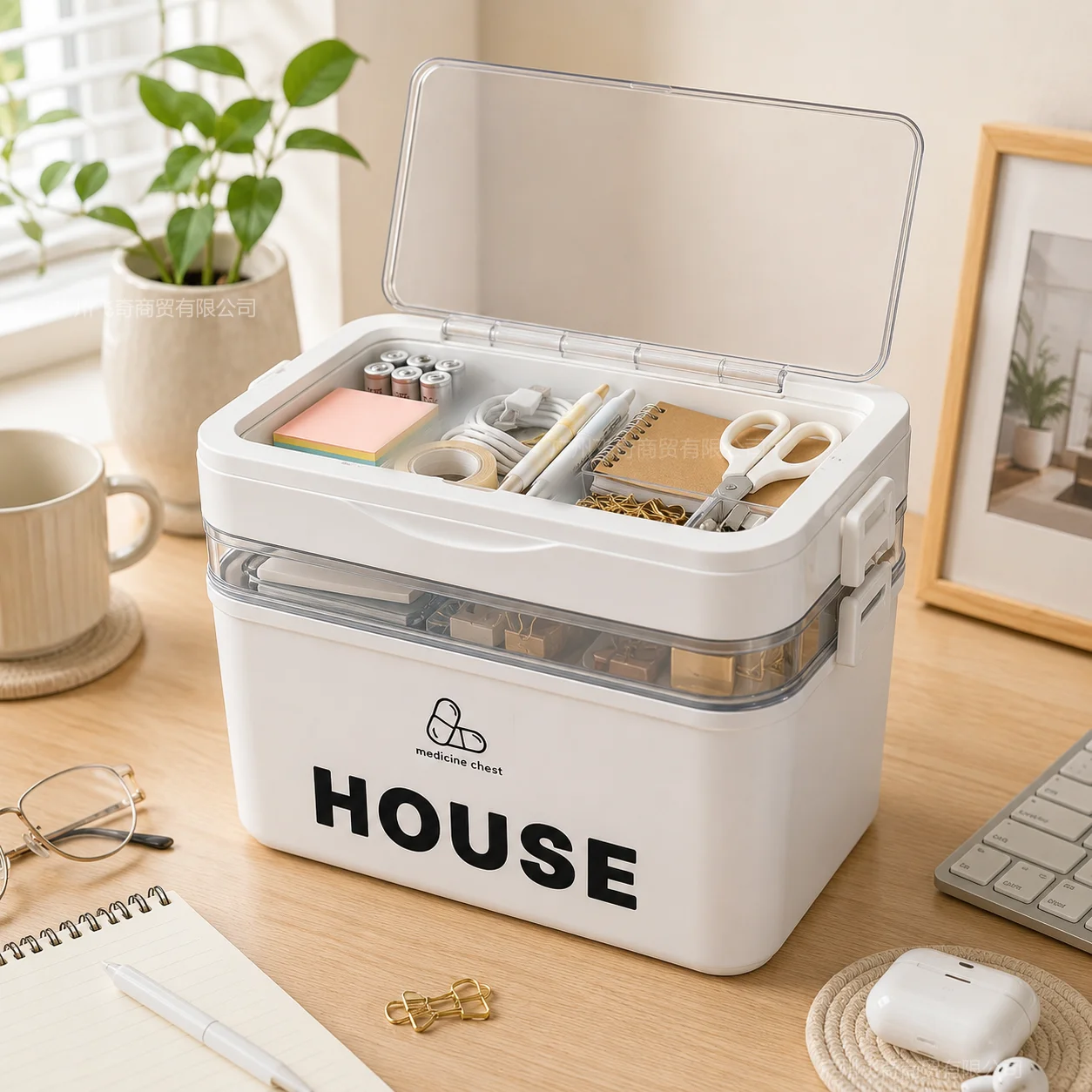 YX Large-Capacity Multi-Tier Stackable Storage Box Practical Portable Home First Aid Emergency Kit with Transparent Lid and Handles Organizer for Pills Crafts Hair Accessories Cosmetics Small Items Kitchen Bathroom Office Dorm Travel