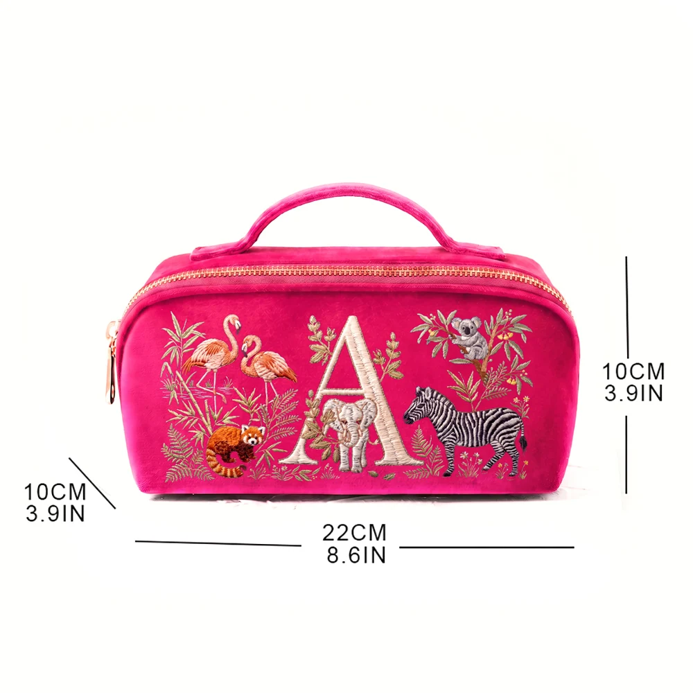 Big Space Velvet Cosmetic Bag Luxury Travel Makeup Organizer For Women Pouch Women's Luxury Makeup Bag Imitation Embroidery