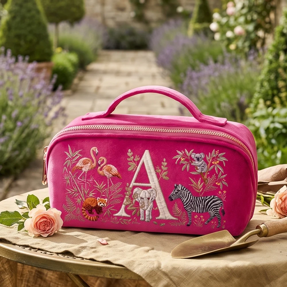 Big Space Velvet Cosmetic Bag Luxury Travel Makeup Organizer For Women Pouch Women's Luxury Makeup Bag Imitation Embroidery