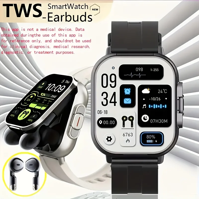 2-In-1 Smartwatch with Wireless Earbuds, Ultra HD Display, Sedentary Reminder, Wallpaper, Weather Updates - USB Charging, Multifunctional Wearable, Compatible with Iphone And Android, Perfect Holiday Gift for Men/Women/Friends/Lovers/Parents