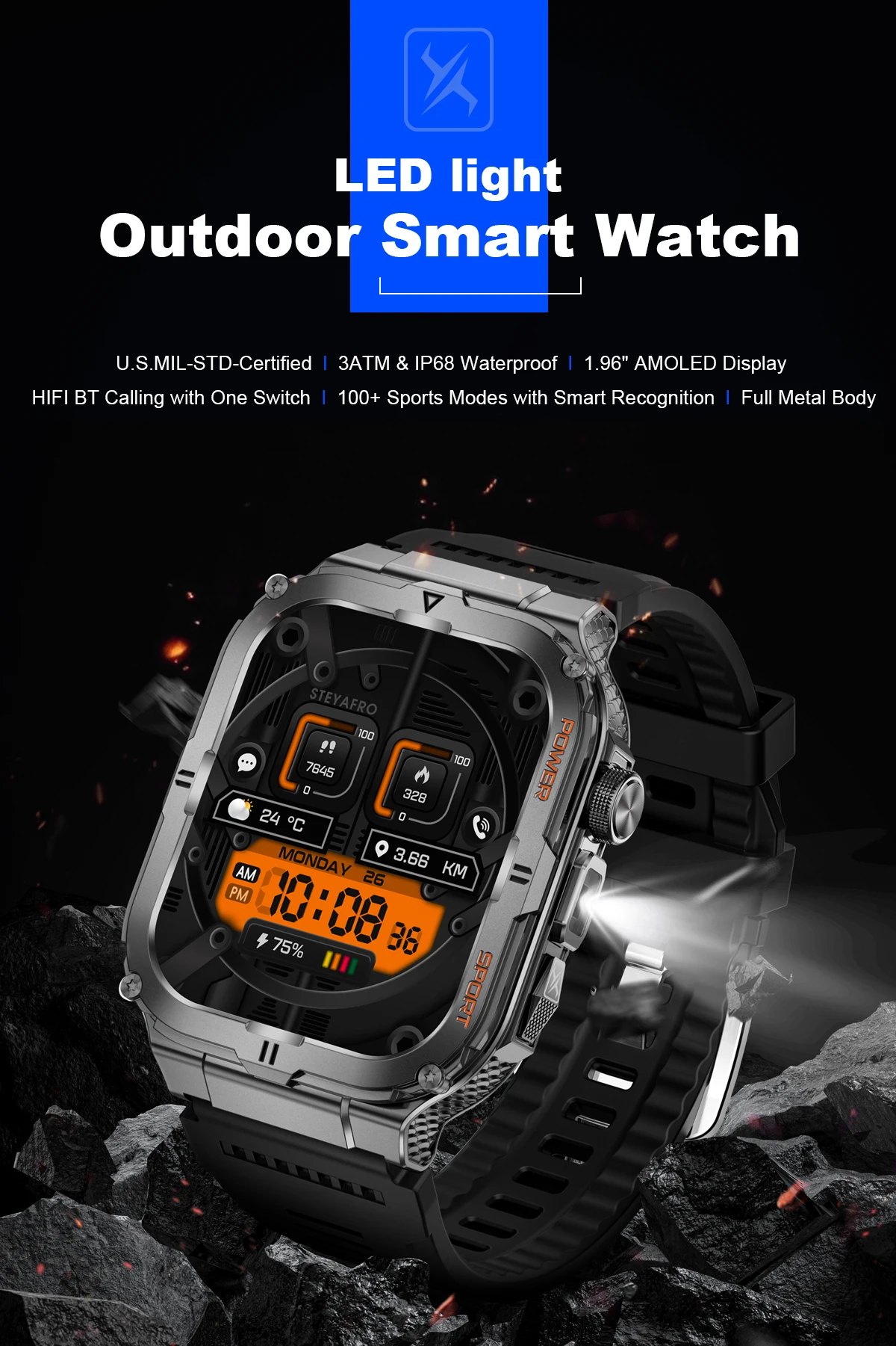 2026 New Men's Outdoor Fitness Smart Watch with Flashlight Multi-Functional Reminder 3D Dynamic Dial Sports Trajectory Tracker 2026 New Men's Outdoor Fitness Smart Watch with Flashlight Multi-Functional Reminder 3D Dynamic Dial Sports Trajectory Tracker