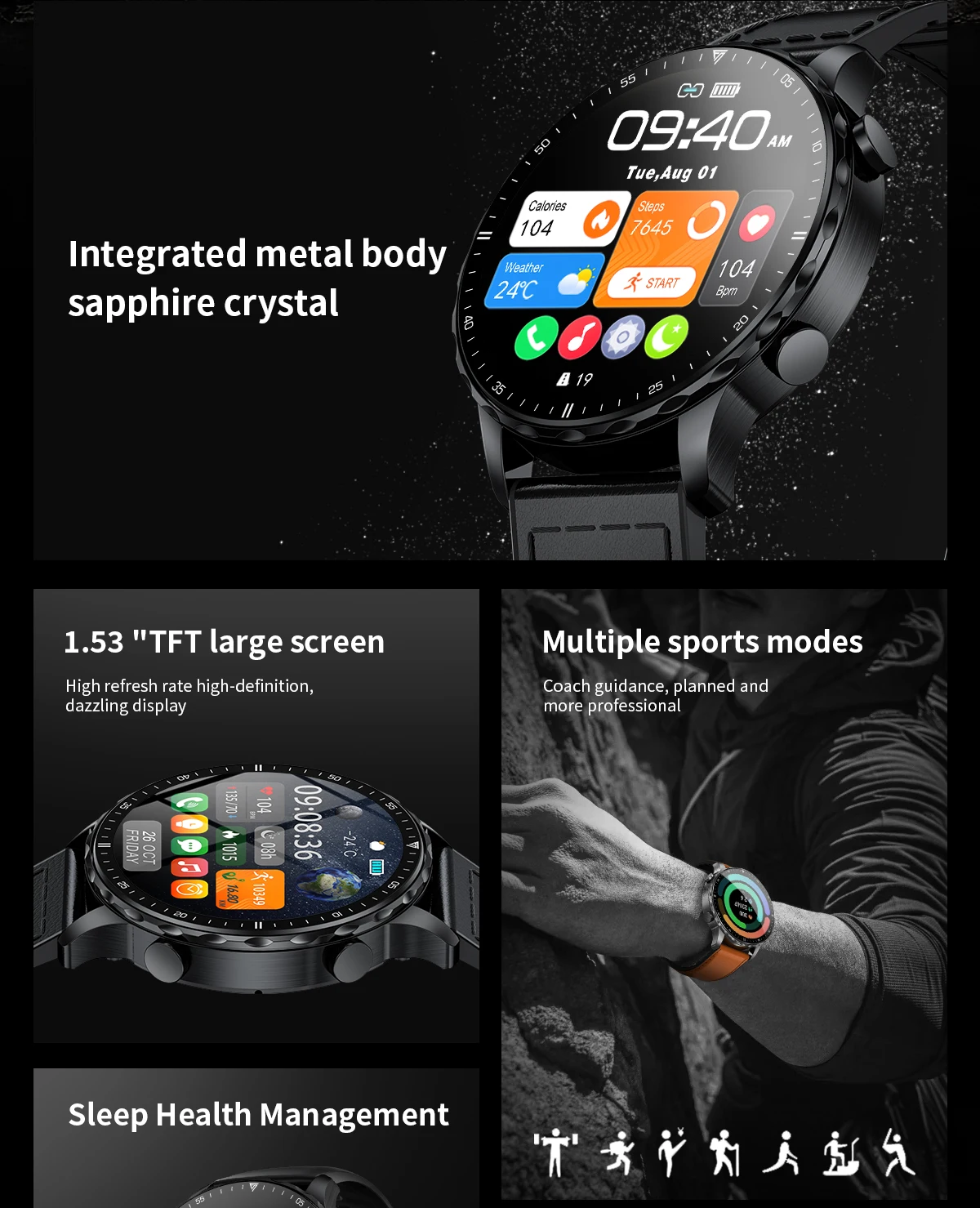 LIGE 2026 New Outdoor Sports Smart Watch Men 1.85“ HD Screen Heart Rate Bluetooth Call IP68 Waterproof Business Smartwatch Men