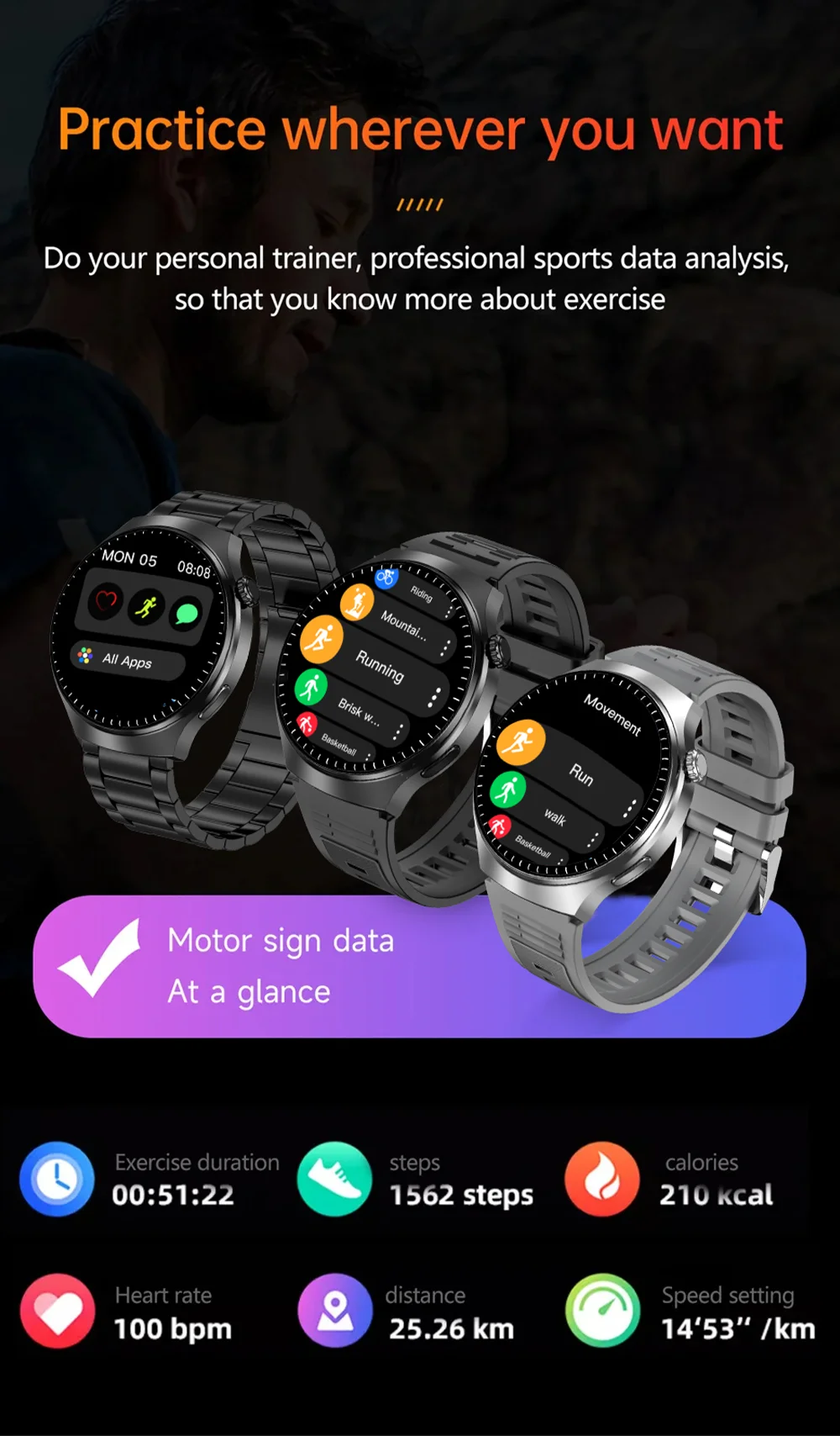 2026 Smart Watch For Men 100+Sport Modes HD Touch Screen Photos Control DIY Dial Smartwatch 5ATM Waterproof For ios android HT30