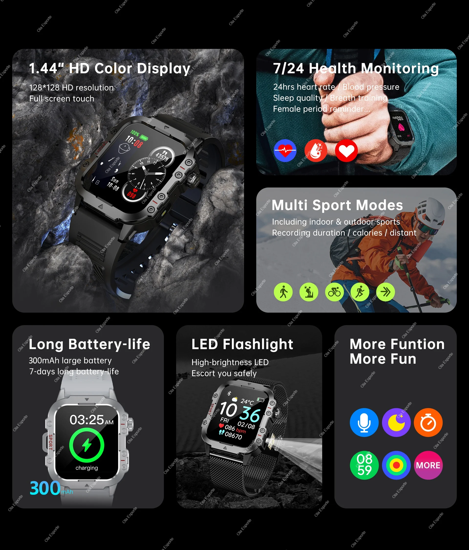2026 Military Outdoor Smart Watch Men's GPS Flashlight Bluetooth Call 2.01