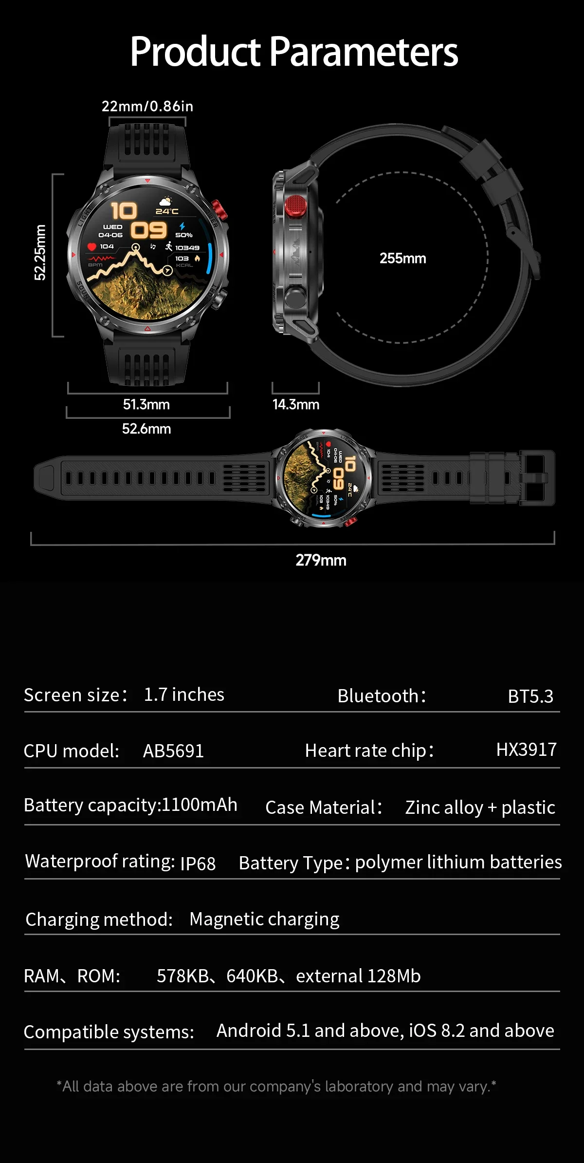 2026New Outdoor Military Men T-RX Smart Watch 1100mAh Large Battery Compass IP68 Waterproof Flashlight Sports BT Call Smartwatch