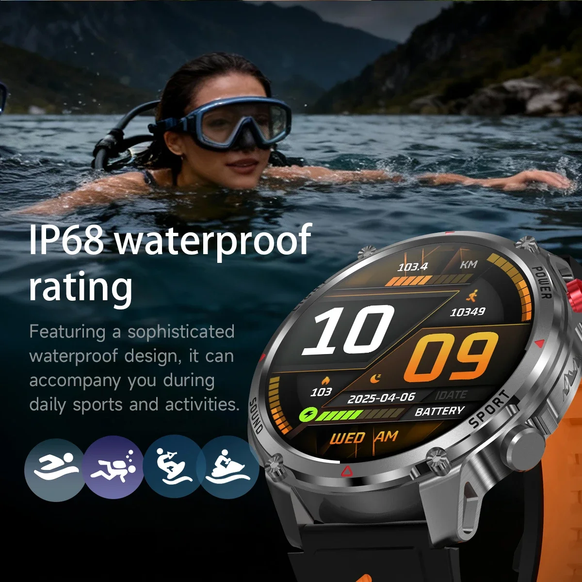 2026New Outdoor Military Men T-RX Smart Watch 1100mAh Large Battery Compass IP68 Waterproof Flashlight Sports BT Call Smartwatch