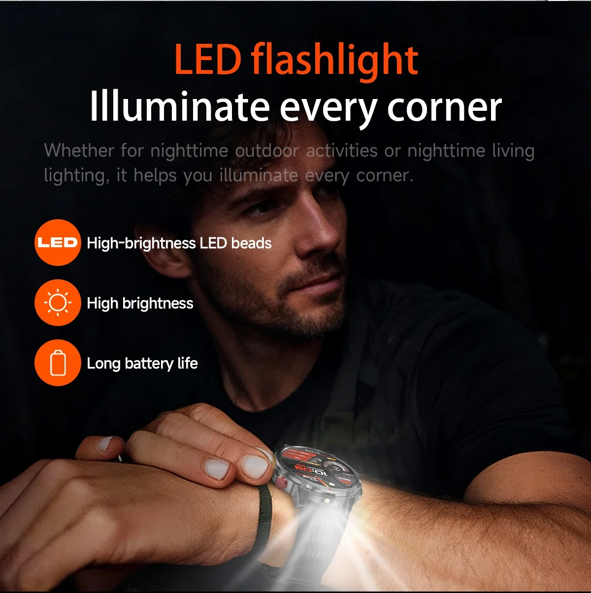 2026New Outdoor Military Men T-RX Smart Watch 1100mAh Large Battery Compass IP68 Waterproof Flashlight Sports BT Call Smartwatch