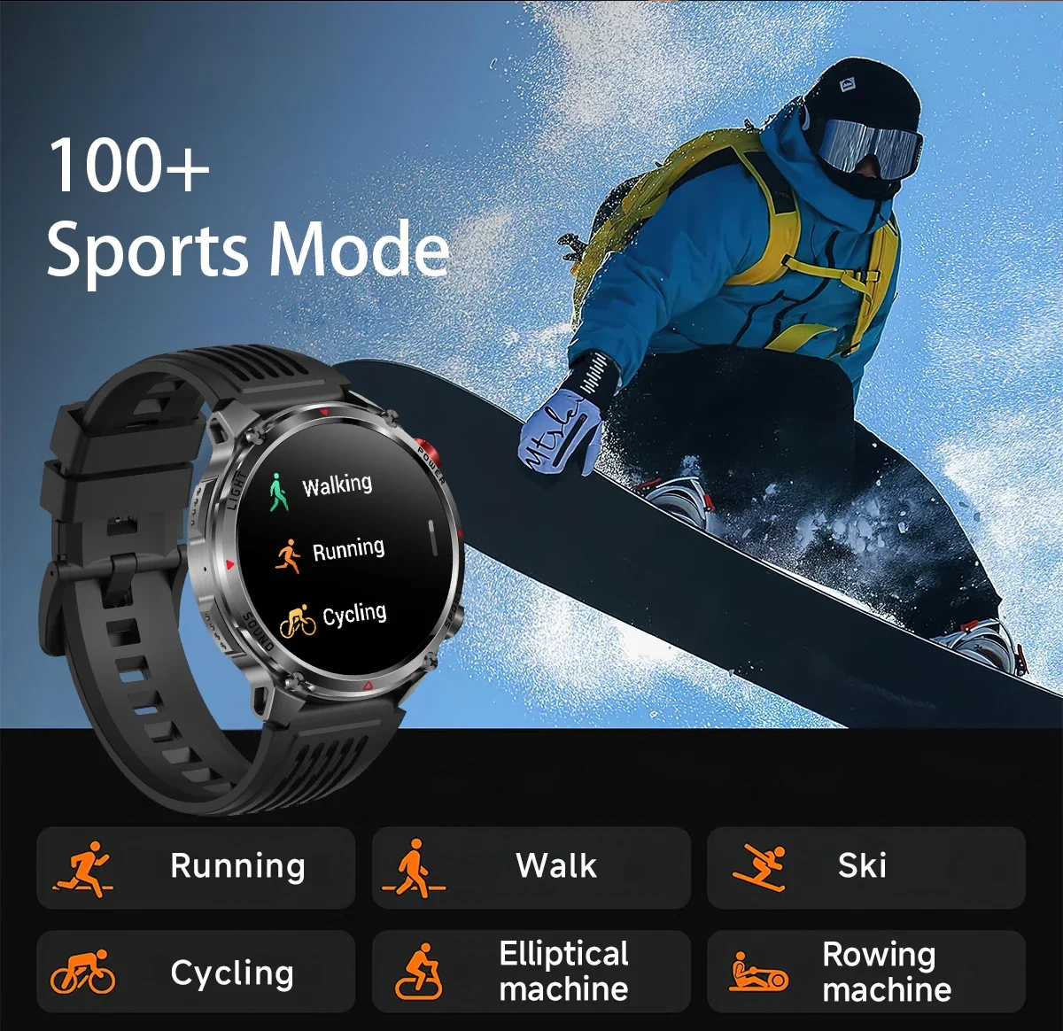 2026New Outdoor Military Men T-RX Smart Watch 1100mAh Large Battery Compass IP68 Waterproof Flashlight Sports BT Call Smartwatch