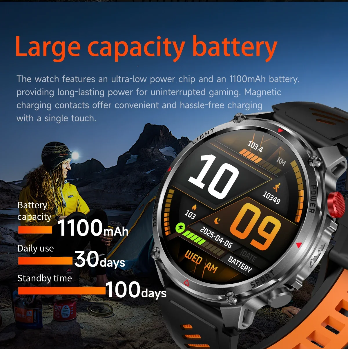 2026New Outdoor Military Men T-RX Smart Watch 1100mAh Large Battery Compass IP68 Waterproof Flashlight Sports BT Call Smartwatch