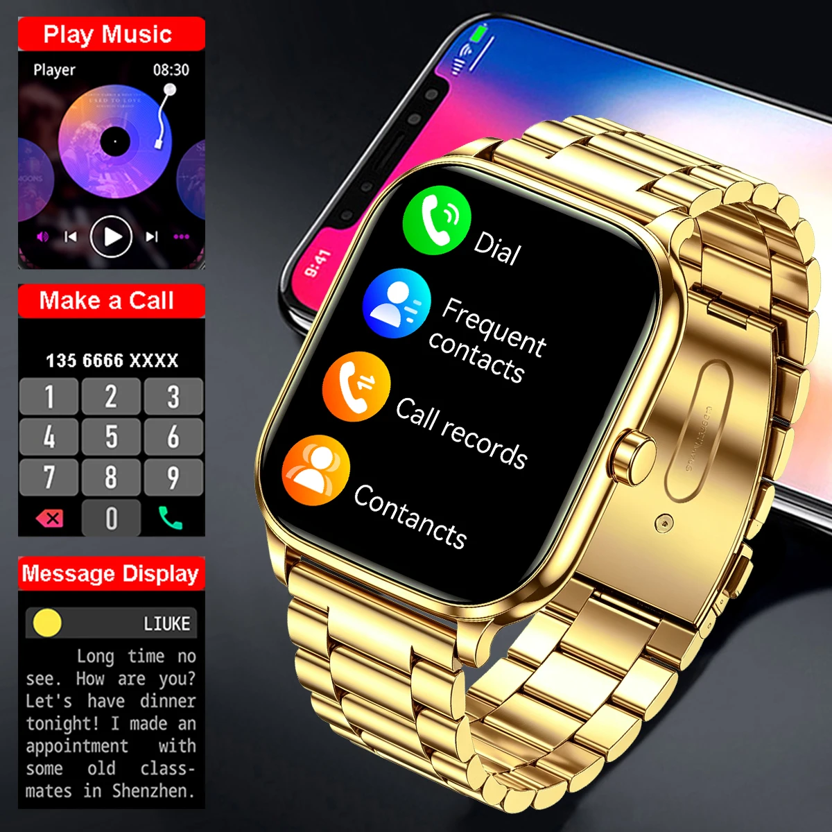 Golden Men woman Smart Watch 1.83