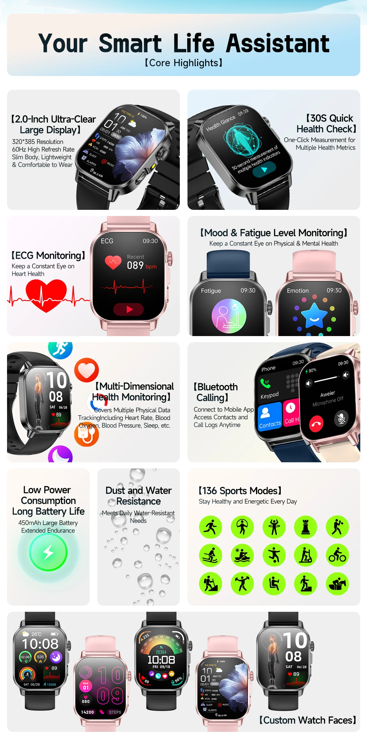 2026 New Accurate Diagnosis Smart Watch ECG Blood oxygen BP Uric acid Lipids Health HD AMOLED Screen call Smart watch Men Women