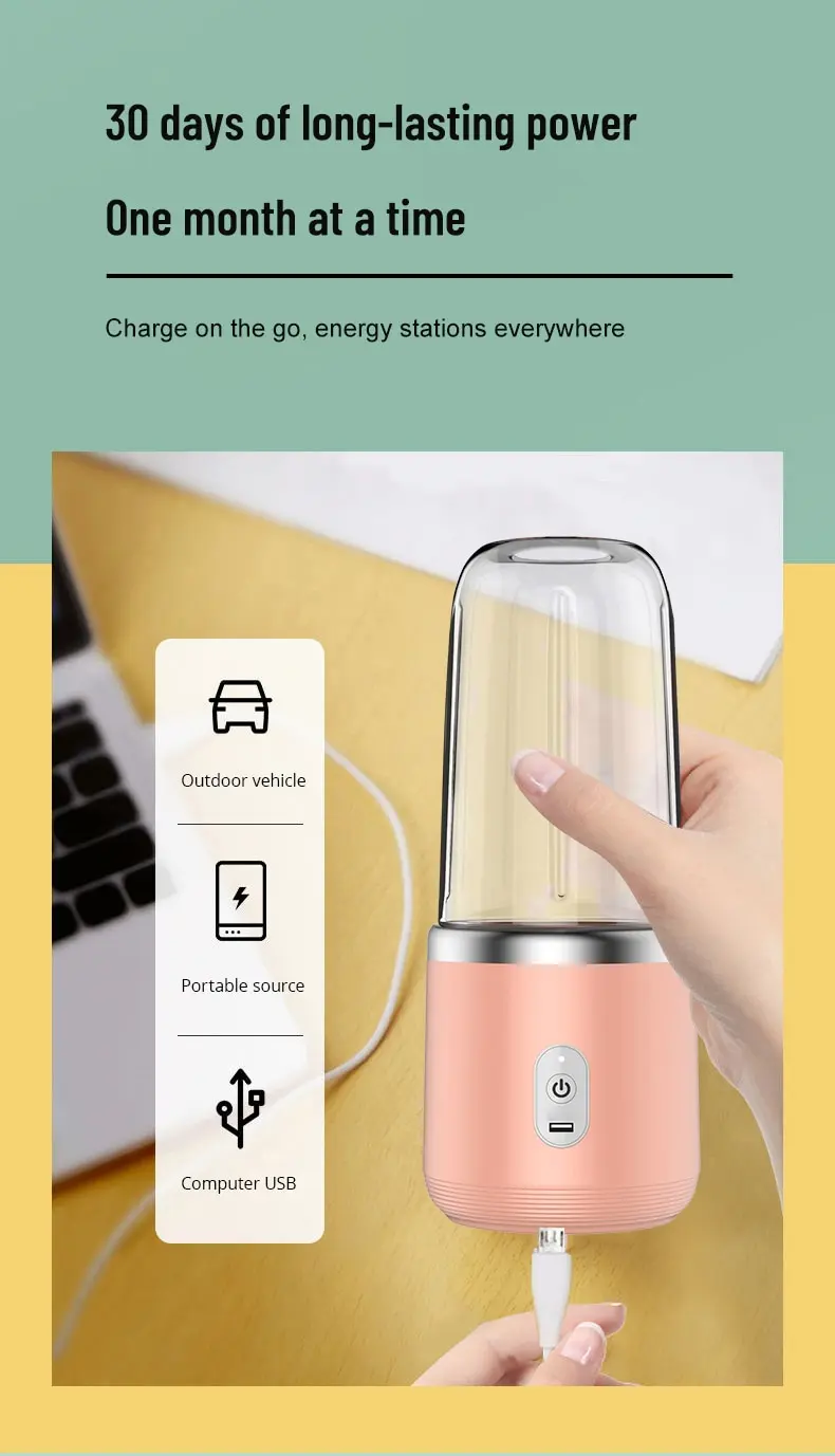 Portable Blender Bottle Electric 6 Blades Multifunction Juice Blender Fresh Juice Smoothie Blender Ice CrushCup Food Processor