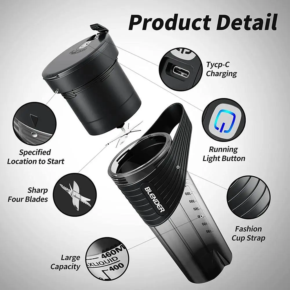 Portable Blender Bottle Electric 6 Blades Multifunction Juice Blender Fresh Juice Smoothie Blender Ice CrushCup Food Processor