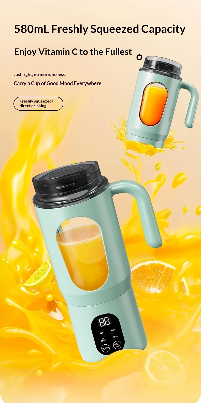 New Portable Juice Maker Blender for Shakes Smoothie 580ML Durable Juicer Steel Blades 2 in 1 Blender Bottle Smoothie Extractor
