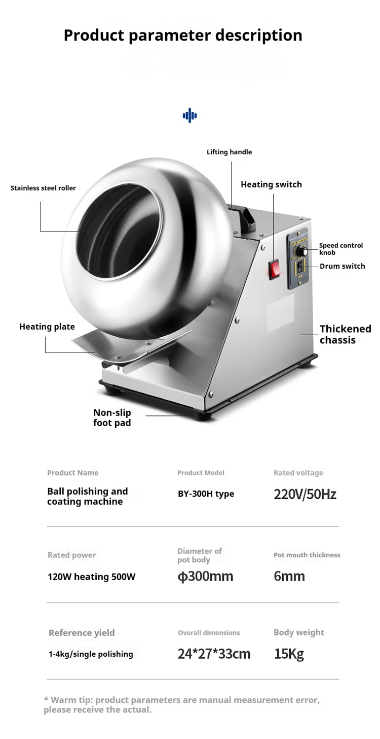500W Commercial Small Chocolate Sugar Coating Machine - Roller Type, Fast Coating, Easy Clean, for Candy & Chocolate Bean