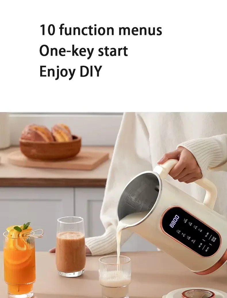 TINSOL 1500ml Multifunctional Wall Breaker 10 Blade Blender 304 Stainless Steel Inner Soymilk Maker Breakfast Machine