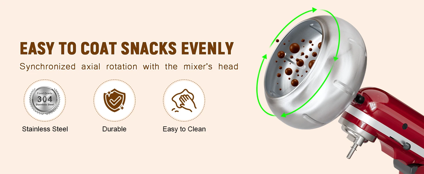 Chocolate Coating Attachment for KitchenAid 4.5QT 5QT Stand Mixer Candy Making Tool for Chocolate Almond Strawberry Coating