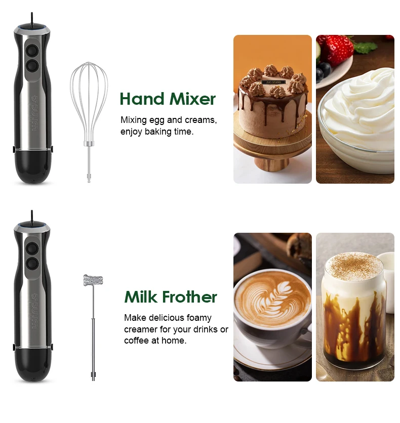 Wancle Electric Immersion Hand Blender Mixer 1000W 5 in 1 Powerful Kitchen Blender for Egg Whisk Meat Grinder Food Processor