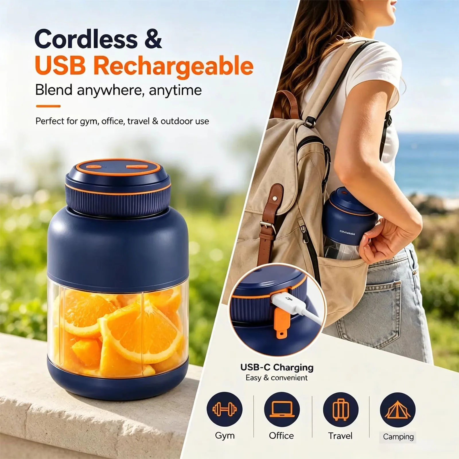 1300ML Portable Electric Juicer Blender for Home, USB Charging, Fruit Juicer, Lemon, Orange, Fruit Juicing, Outdoor Juicer